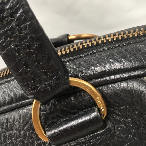 Prada Vitello Trimmed Tessuto Bowler Bag Satchel Shoulder Handbag - Picture 14 of 16